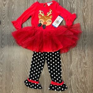 NWT Christmas Holiday Reindeer Tutu Dress Bellbottom Toddler 2T 24m